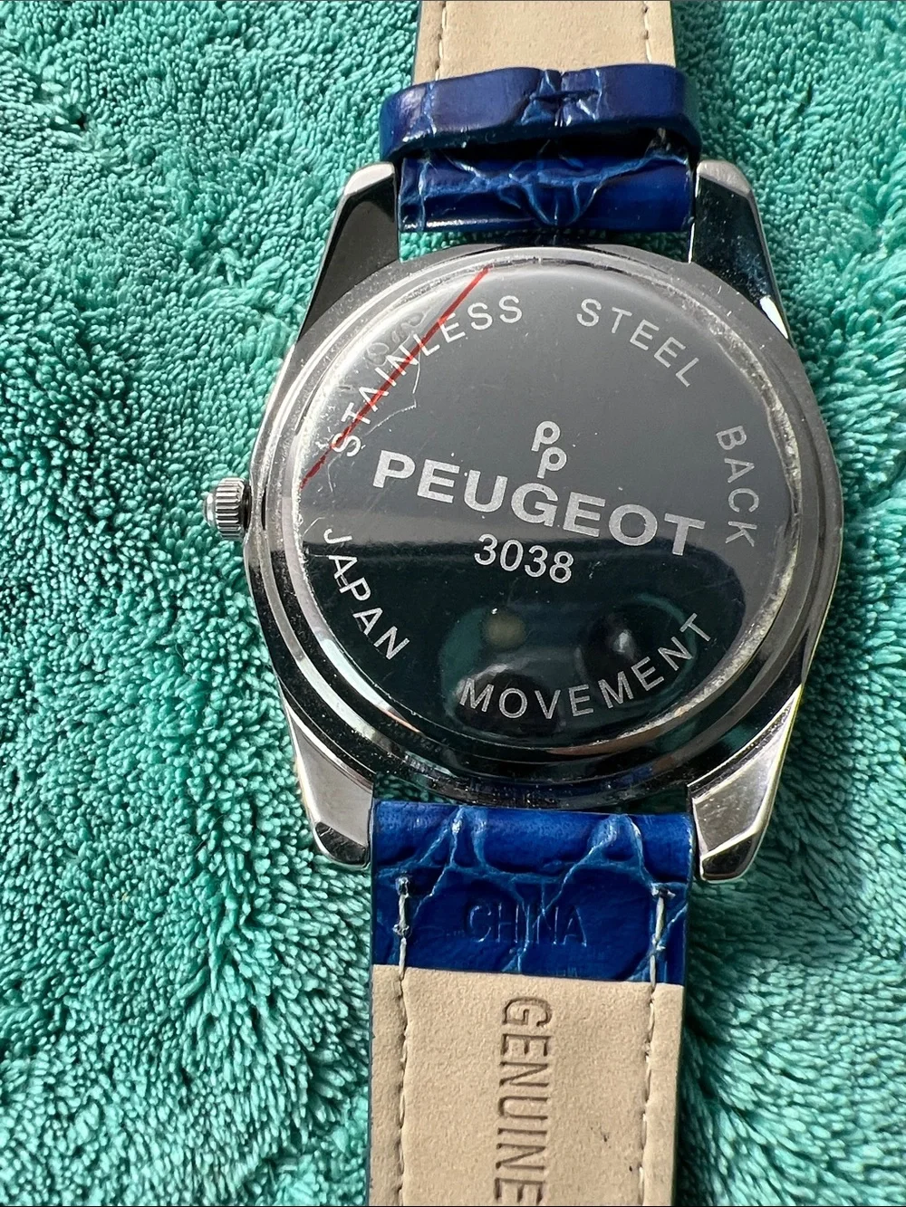 Peugeot Men's Blue Sunburst Dial Quartz Watch with Blue Croc Strap